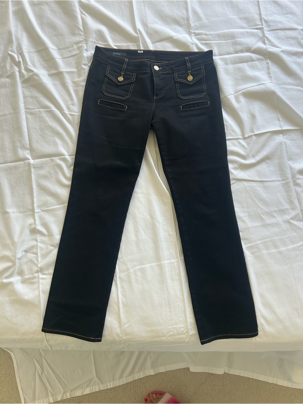 Vintage Gucci Low Rise Black Straight-Leg Jeans with Contrast Stitching